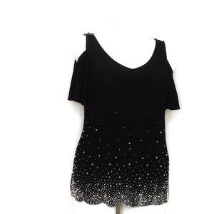 S.Levine Black Beaded Cold Shoulder Blouse Size L
